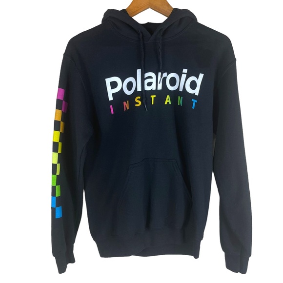 Polaroid Instant Black Hoodie with Front Pocket and Graphic Sleeves in Size S/CH - Picture 1 of 9